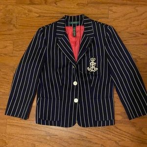 Ralph Lauren women’s navy striped three button crow crest size 12